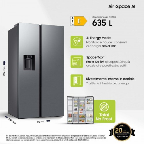 Amerikaner køle-fryseskab Samsung Bespoke AI1 - sølvfarvet