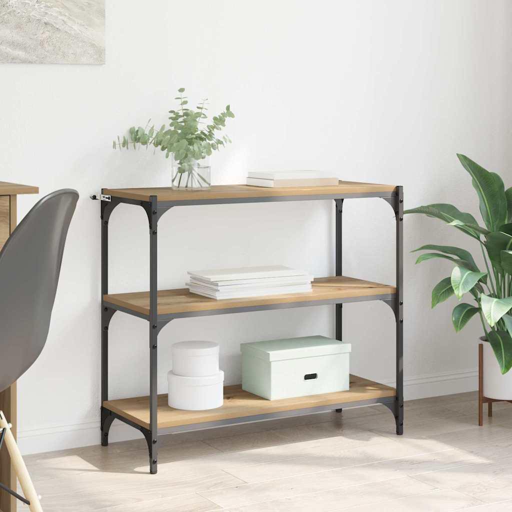 Bogreol i industrielt design - artisan egetræ, 80 × 33 × 70,5 cm, konstrueret træ og jern