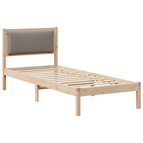 Sengestel med polstret hovedgærde - gråbrun, 80 x 190 cm, massiv fyrretræ