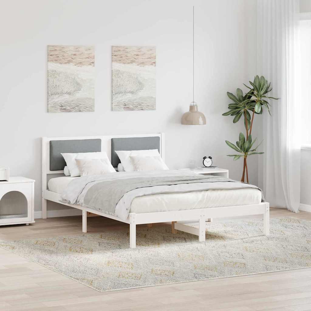 Sengestel med hovedgærde Lysegrå 140 x 190 cm Massiv fyrretræ
