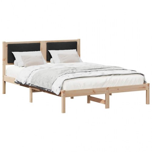Sengestel med hovedgærde sort 140 x 190 cm - massiv fyr