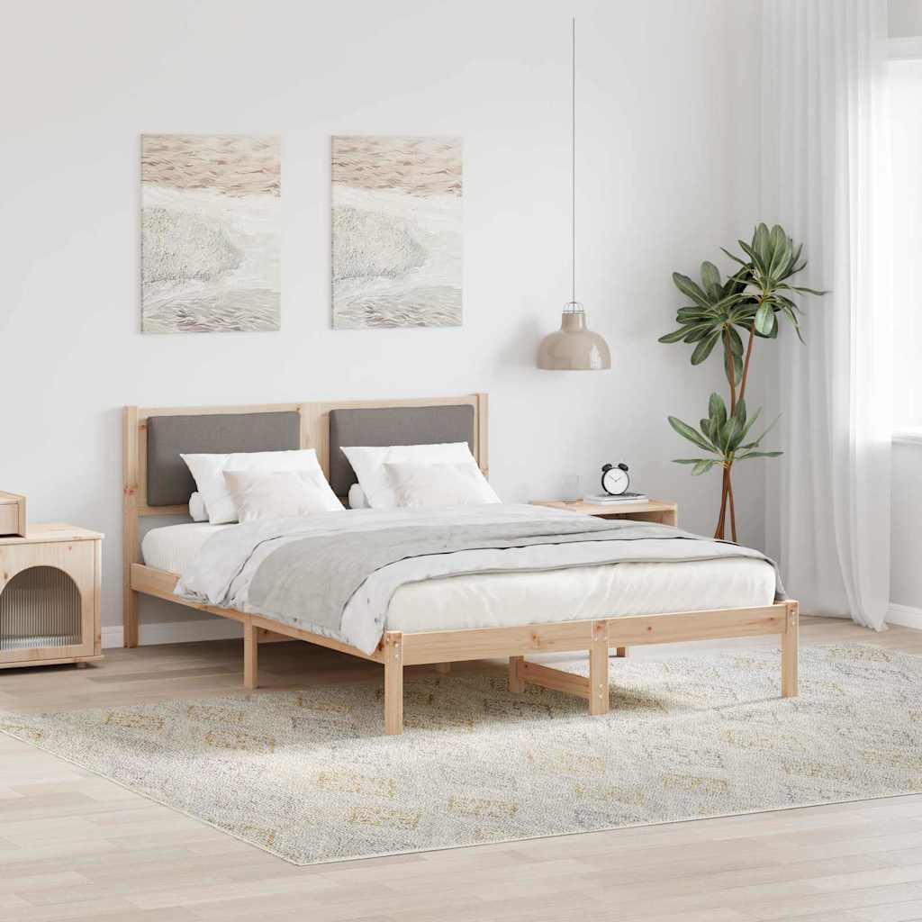 Sengestel med hovedgærde Gråbrun 140 x 200 cm Massiv fyrretræ