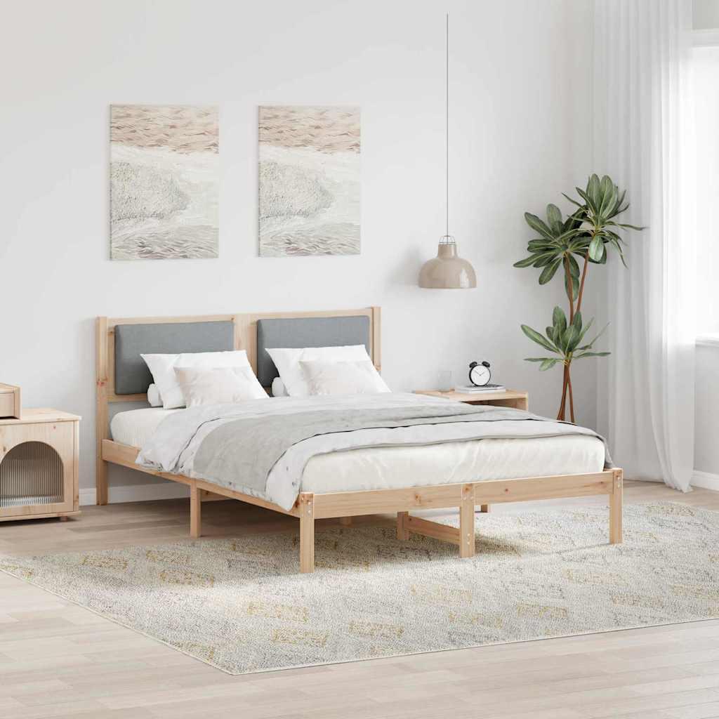 Sengestel med hovedgærde Lysegrå 140 x 200 cm Massiv fyrretræ