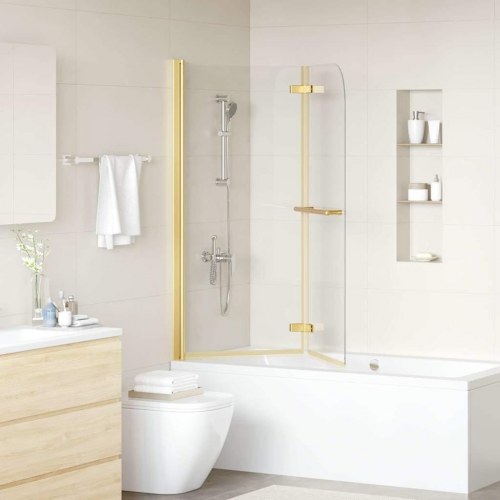 Foldbar bruseafskærmning i guld - 120 × 140 cm, ESG glas og aluminium