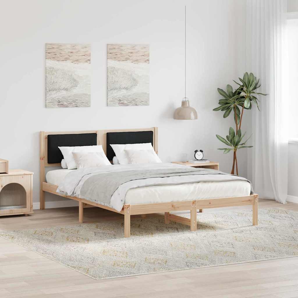 Sengestel med hovedgærde Sort 160 x 200 cm Massiv fyrretræ