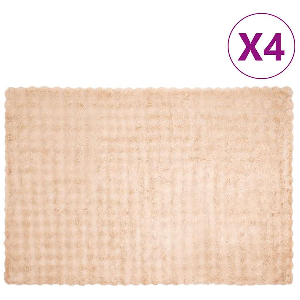 Faux Kanin Pels Tæppe 4 stk Beige 150 x 220 cm Polyester