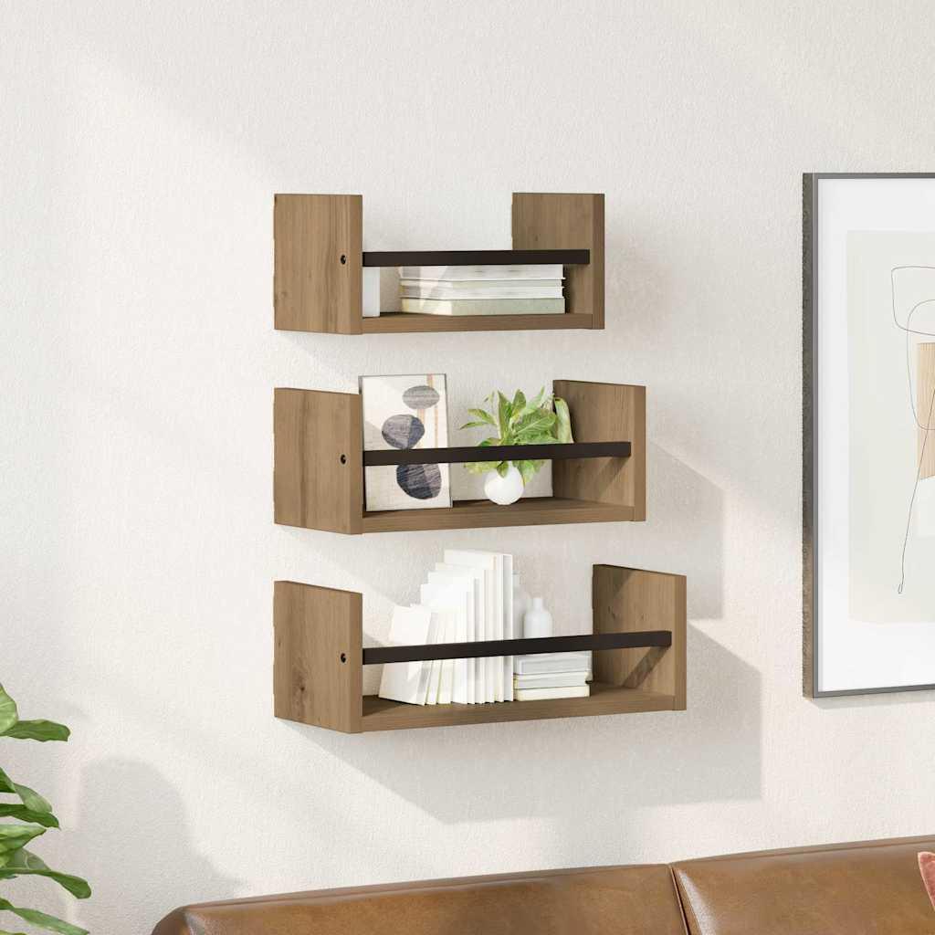 Væghyldesæt 3 stk Artisan Egetræ 40x16x14cm Konstrueret træ