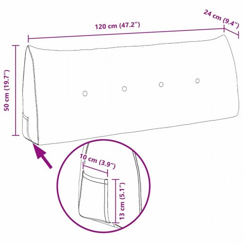 Rygpude Hvid 120 x 24 x 50 cm Stof