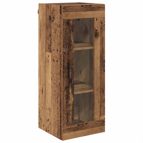 Vægskab i gammelt træ med glas - 34,5 x 34 x 90 cm