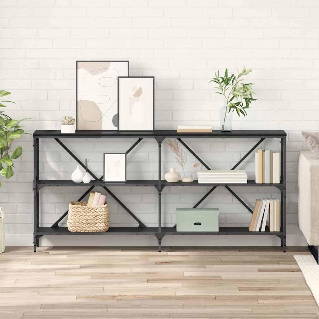Konsolbord med hylde med opbevaring Sort eg 160 x 30 x 75 cm
