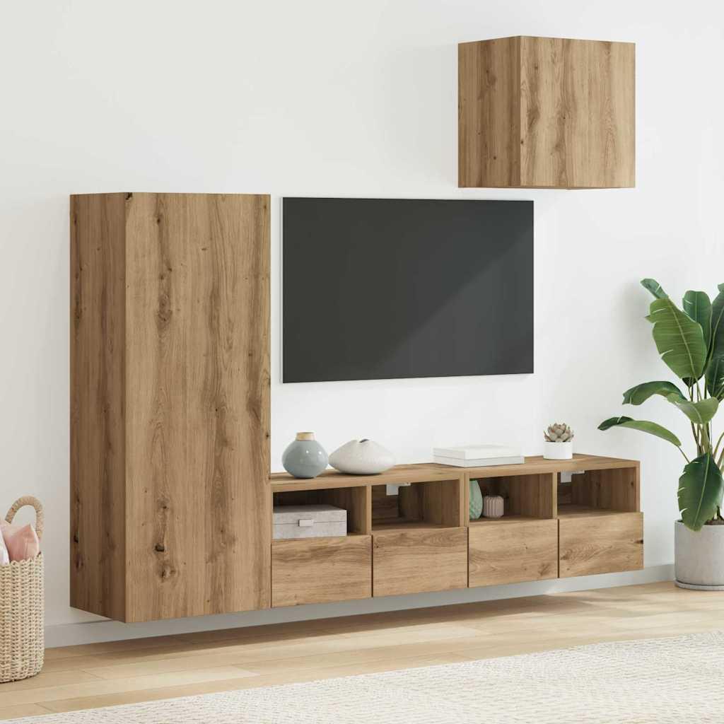 TV Vægmonteringer 4 stk Artisan Egetræ Konstrueret træ