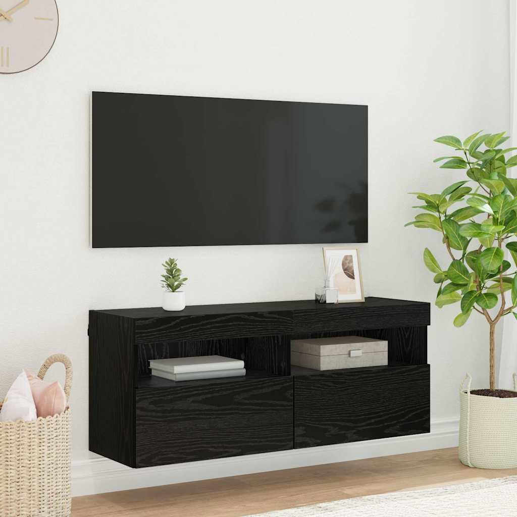 TV vægskab Vægmonteret Sort eg 100 x 30 x 40 cm Konstrueret træ