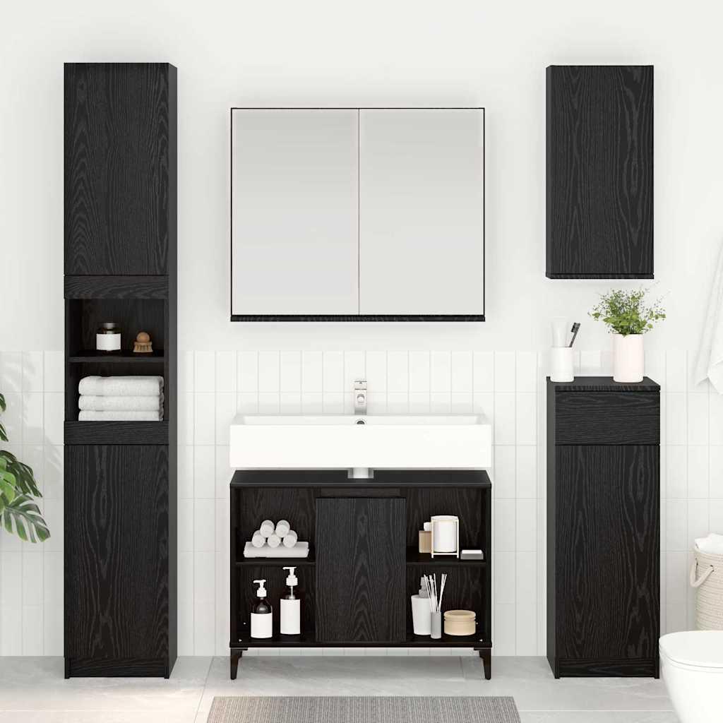 Vaskeskab med dør Sort eg 80 x 33 x 60 cm Ingeniørt træ og jern