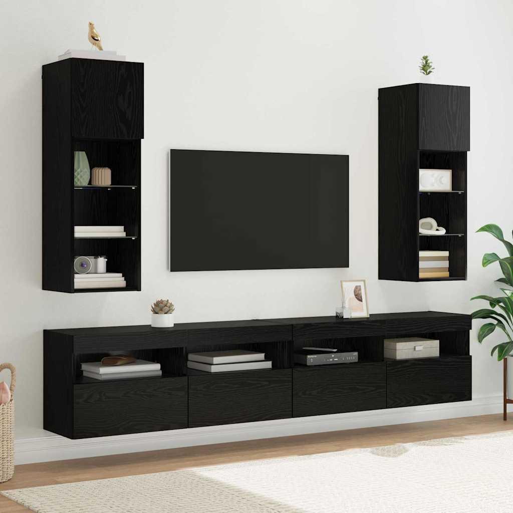 Væghængte TV skabe Vægmonteret 2 stk Sort eg 30,5 x 30 x 90 cm