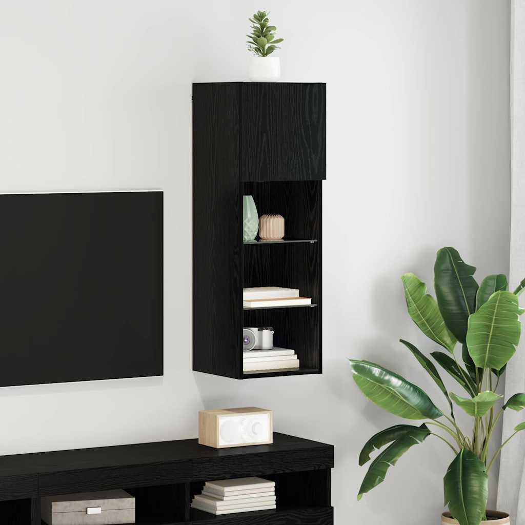 Væghængt TV Skab Sort eg 30,5 x 30 x 90 cm Konstrueret træ