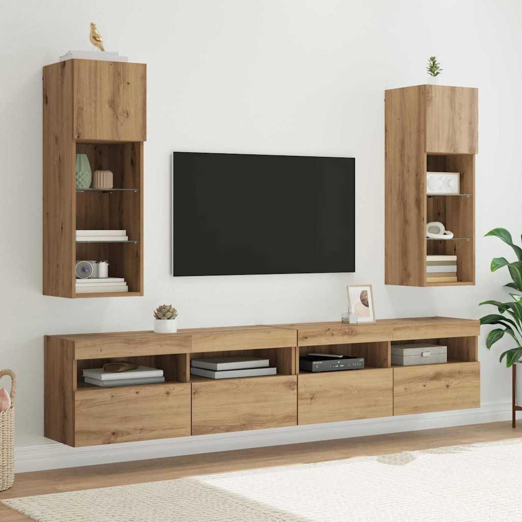 Væghængte TV skabe 2 stk Artisan Egetræ 30,5 x 30 x 90 cm