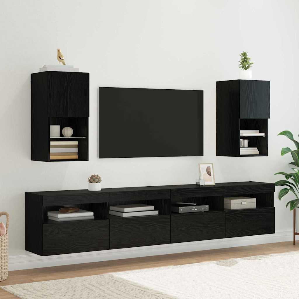 Væghængte TV skabe Vægmonteret 2 stk Sort eg 30,5 x 30 x 60 cm