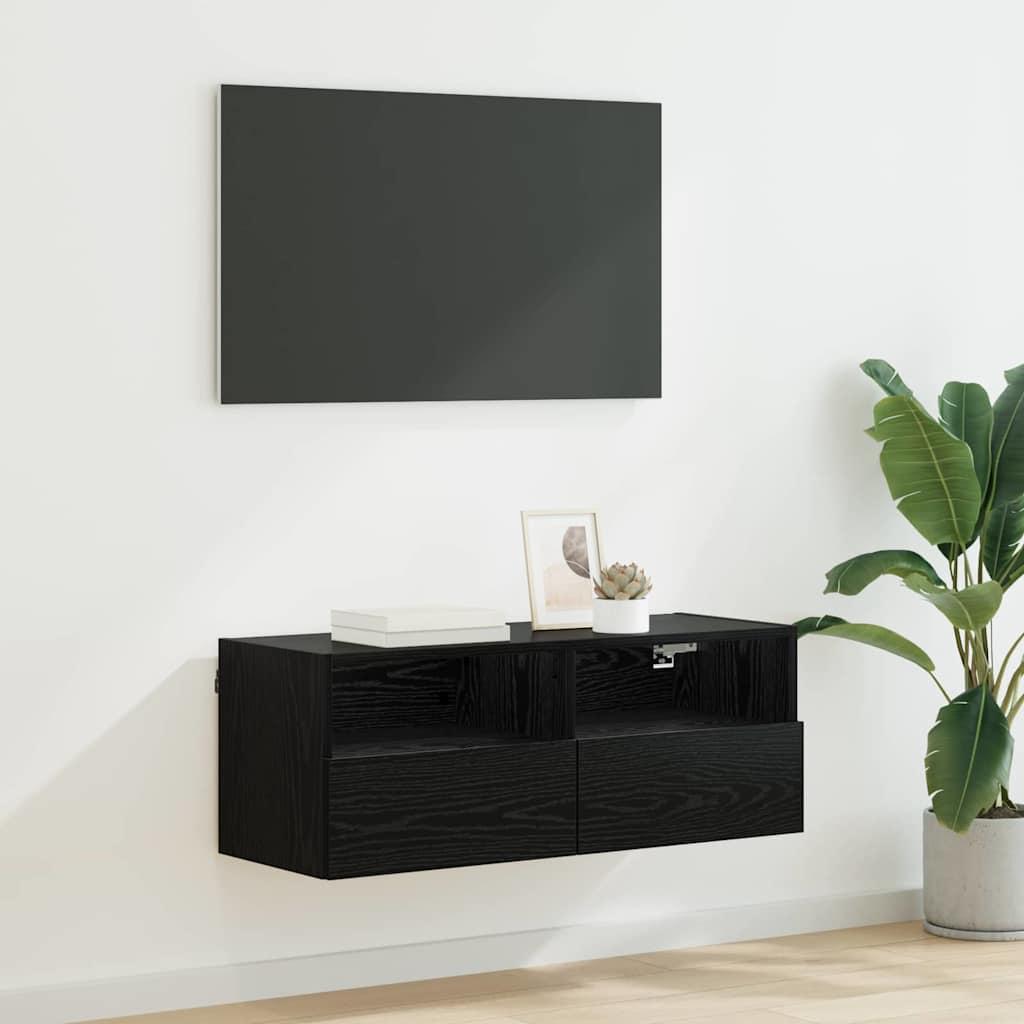 TV vægskab Vægmonteret Sort eg 80 x 30 x 30 cm Konstrueret træ