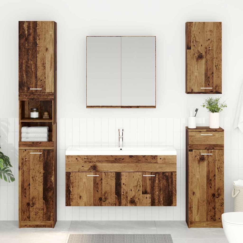 Vaskeskab med døre - gammelt træ look, konstrueret træ, 100×38,5×46 cm