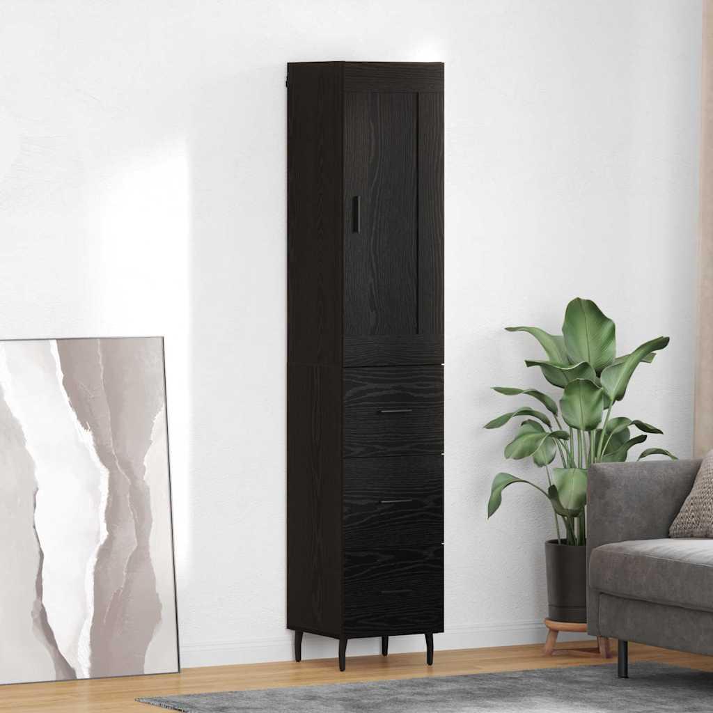 Highboard med skuffe Sort eg 34,5 x 34 x 180 cm Konstrueret træ