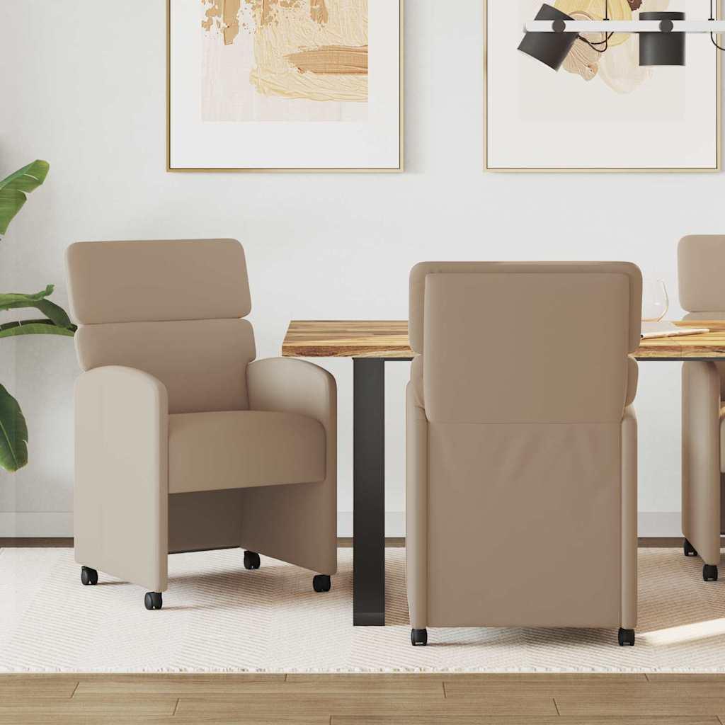 Spisebordsstole med hjul - 2 stk i kunstlæder, cappuccino 58 × 65 × 98 cm
