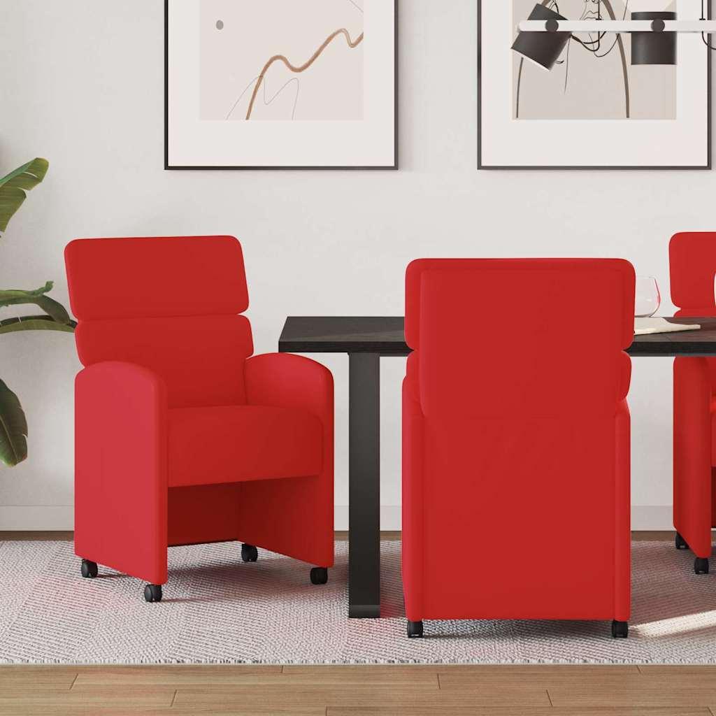 Spisestole med hjul 2 stk Rød 58 x 65 x 98 cm Kunstlæder