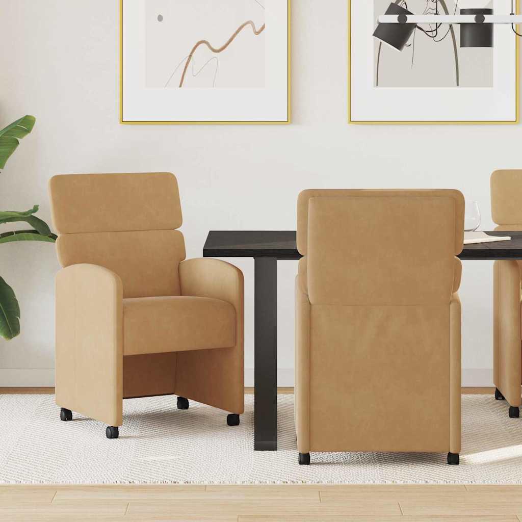 Spisestole med hjul 2 stk Brun 58 x 65 x 98 cm Fløjl