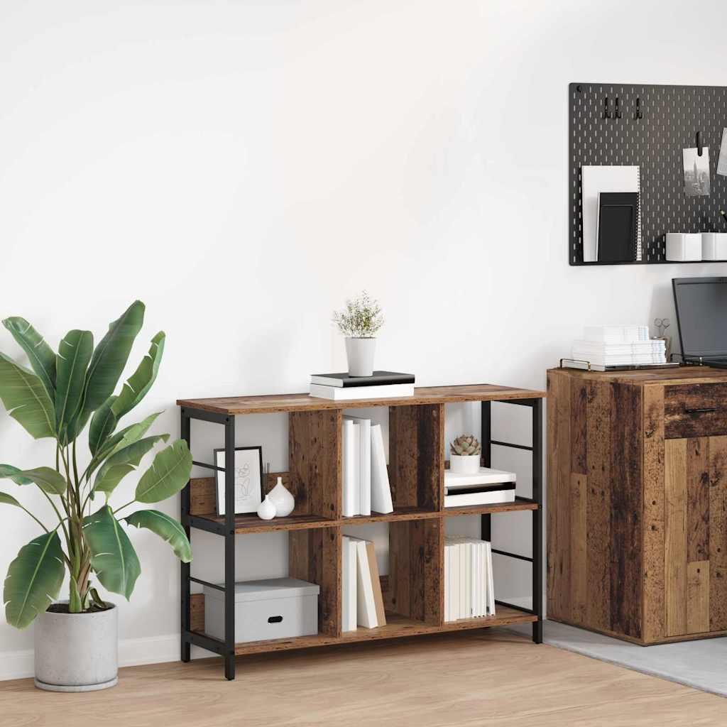Bogreol i industrielt design - gammelt træ, 102 × 32 × 72,5 cm, konstrueret træ og stål