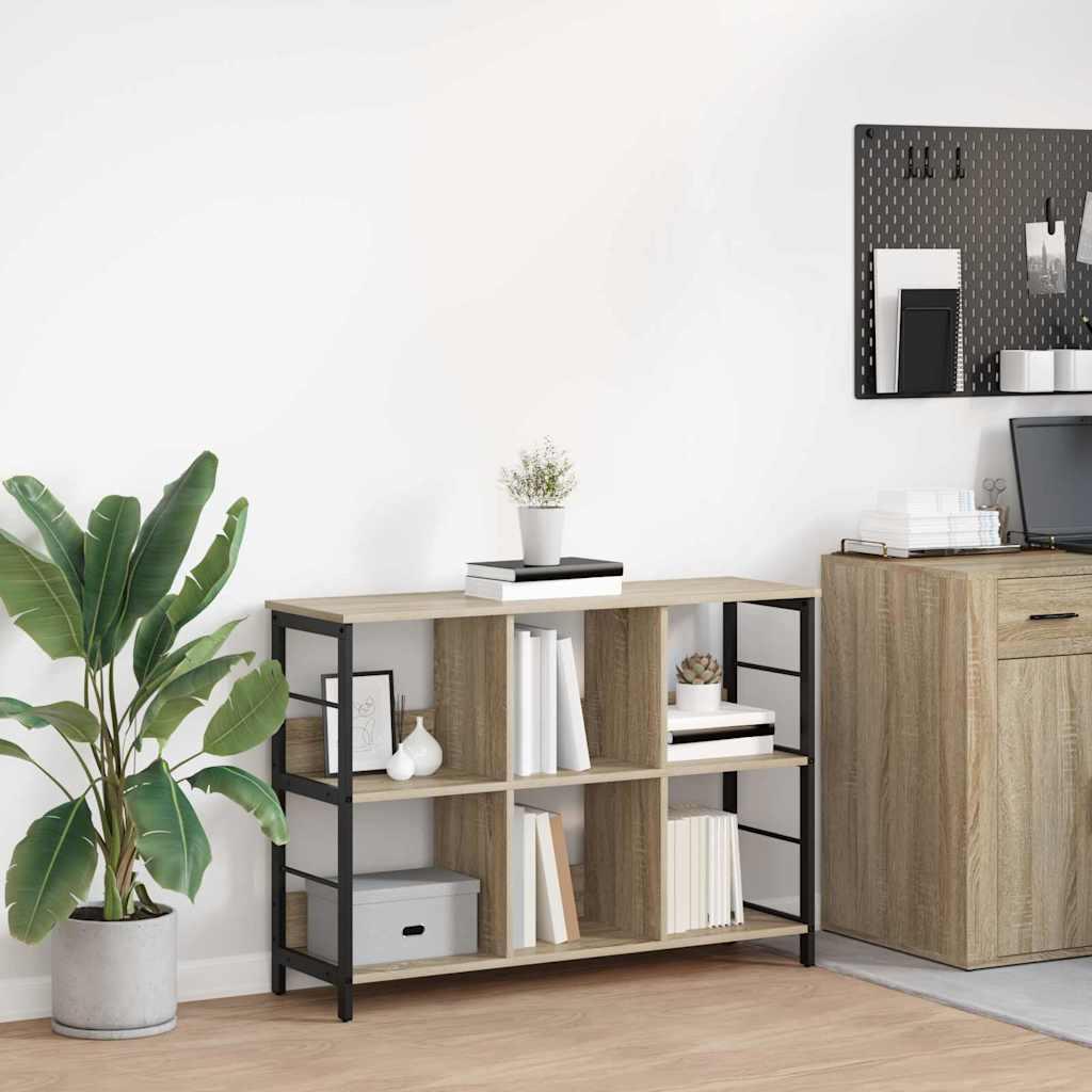 Bogreol i sonoma eg - 102 × 32 × 72,5 cm, konstrueret træ og stål