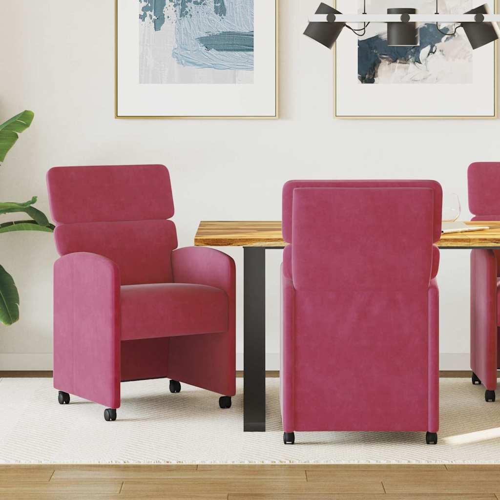 Spisestole med hjul 2 stk VinrÃ¸d 58 x 65 x 98 cm FlÃ¸jl