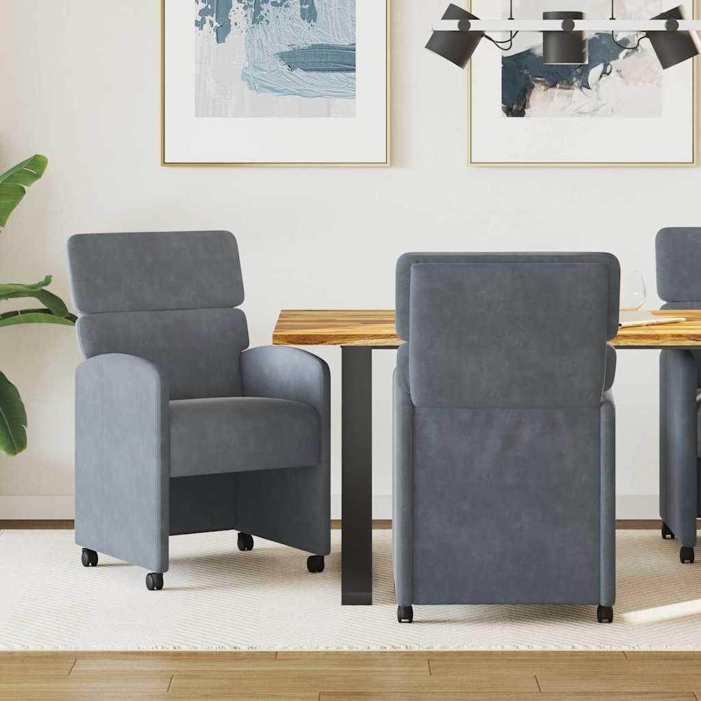 Spisestole med hjul 2 stk MÃ¸rkegrÃ¥ 58 x 65 x 98 cm FlÃ¸jl