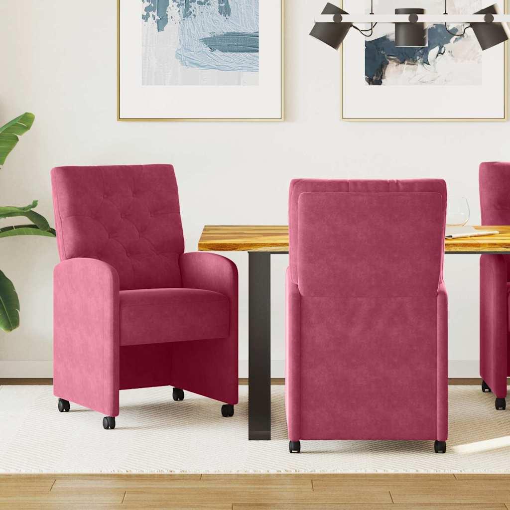 Spisestole med hjul 2 stk VinrÃ¸d 58 x 67 x 97 cm FlÃ¸jl