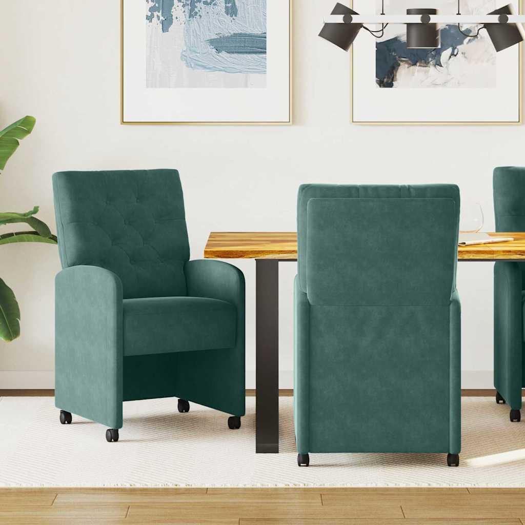 Spisestole med hjul 2 stk MÃ¸rkegrÃ¸n 58 x 67 x 97 cm FlÃ¸jl