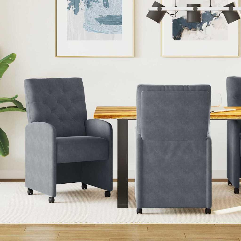 Spisestole med hjul 2 stk MÃ¸rkegrÃ¥ 58 x 67 x 97 cm FlÃ¸jl