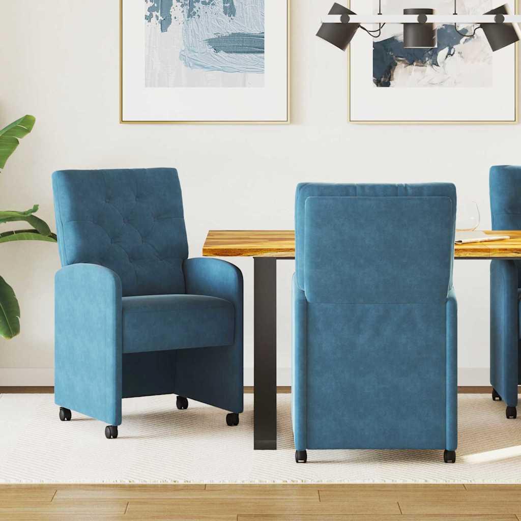 Spisestole med hjul 2 stk BlÃ¥ 58 x 67 x 97 cm FlÃ¸jl