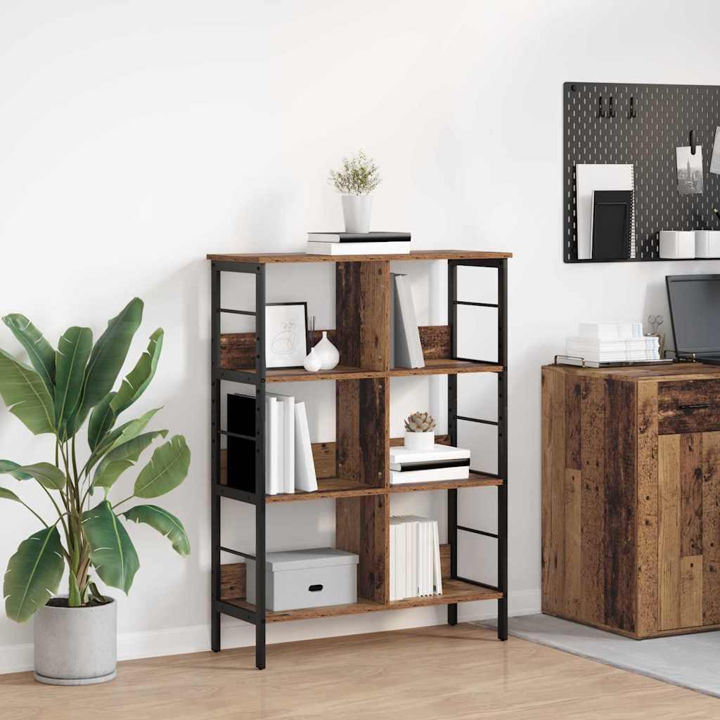 Industriel bogreol i gammelt trælook - 82 × 32 × 112 cm, konstrueret træ og stål