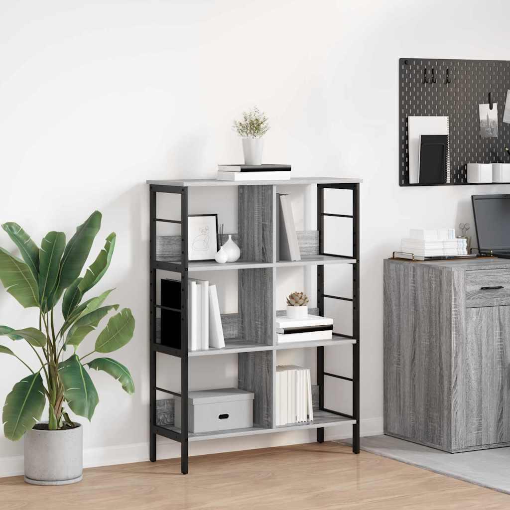 Bogreol i industrielt design - grå sonoma, 82 × 32 × 112 cm, konstrueret træ