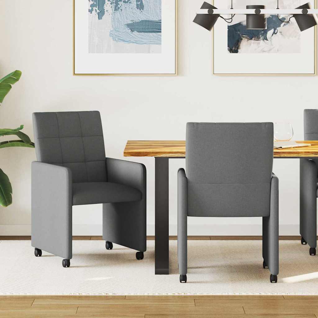 Spisestole med hjul 2 stk Mørkegrå 58 x 65 x 94 cm Stof