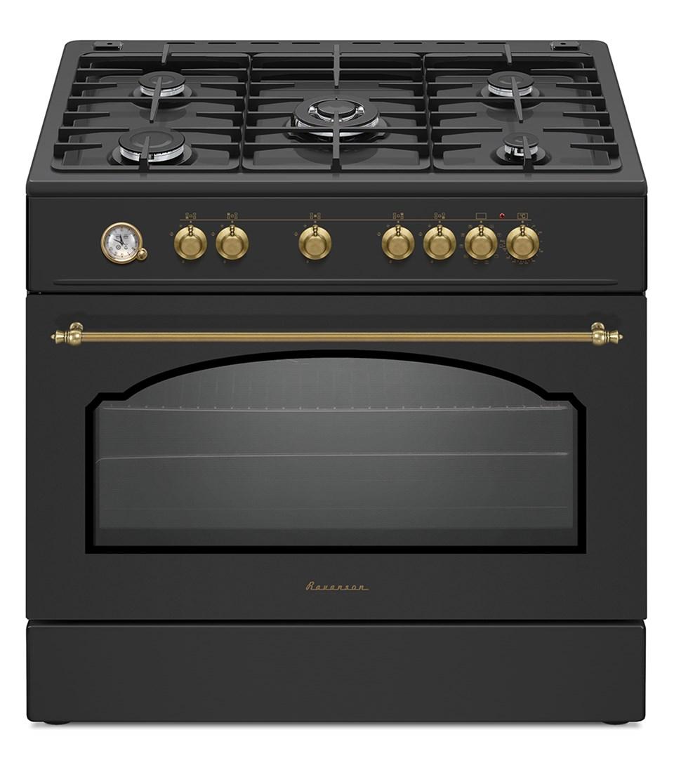 Gaskomfur med el-ovn 90 cm – Ravanson Retro KWGE-90AR (sort)