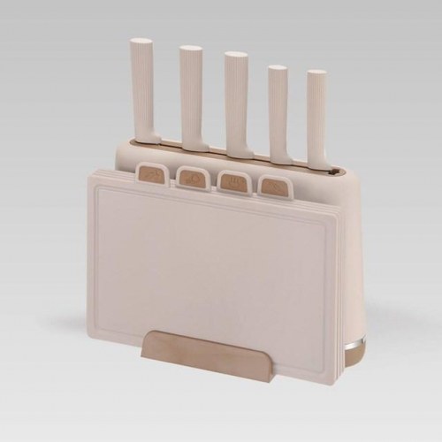 Knivsæt med blok og skærebrætter – Maestro MR-1412, beige