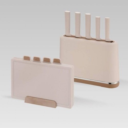 Knivsæt med blok og skærebrætter – Maestro MR-1412, beige