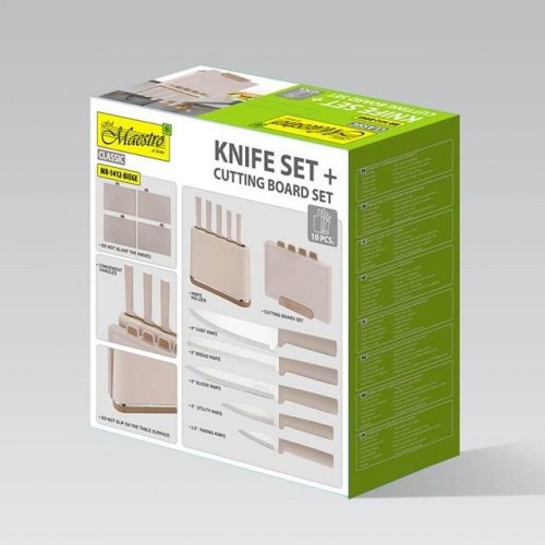 Knivsæt med blok og skærebrætter – Maestro MR-1412, beige