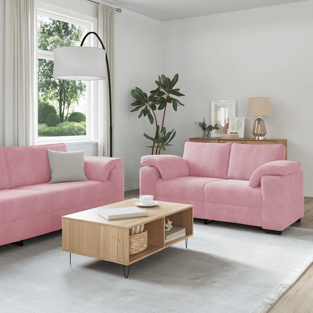 Sofasæt i velour, 3 dele med hynder - lyserød