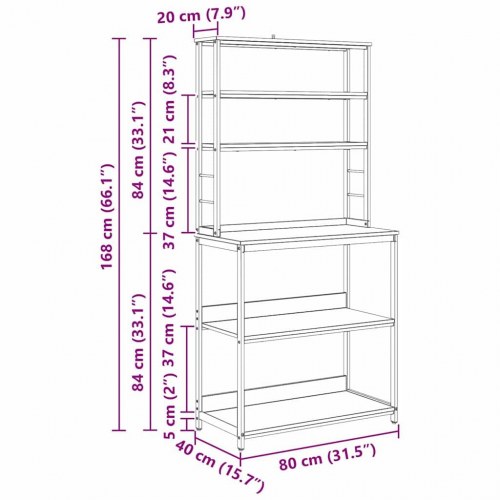 Køkkenhylde Røget eg 80 x 40 x 168 cm Konstrueret træ