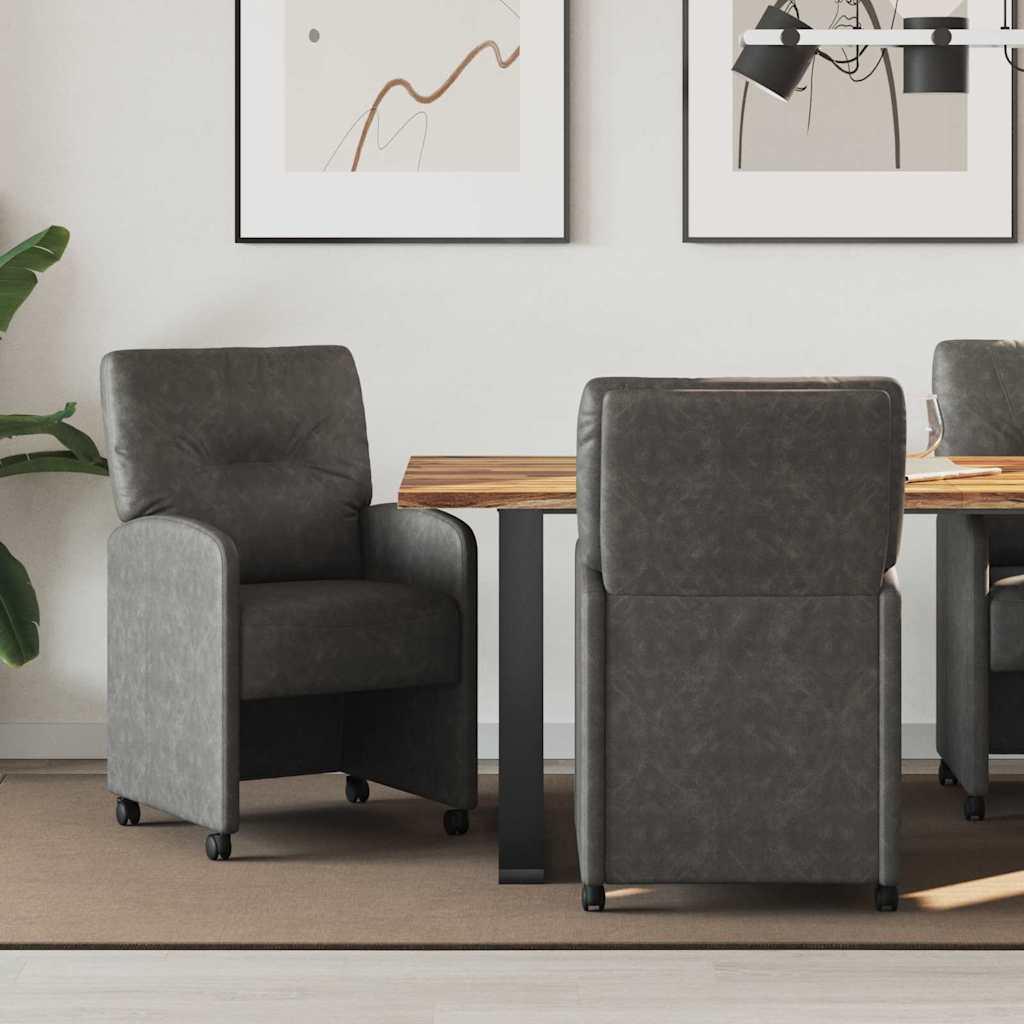 Spisestole med hjul 2 stk Sort 57 x 67 x 95 cm KunstlÃ¦der