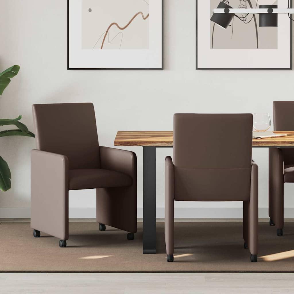 Spisestole med hjul 2 stk Brun 57 x 66 x 94 cm Kunstlæder