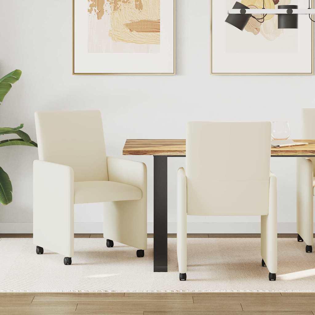 Spisestole med hjul 2 stk Creme 57 x 66 x 94 cm KunstlÃ¦der