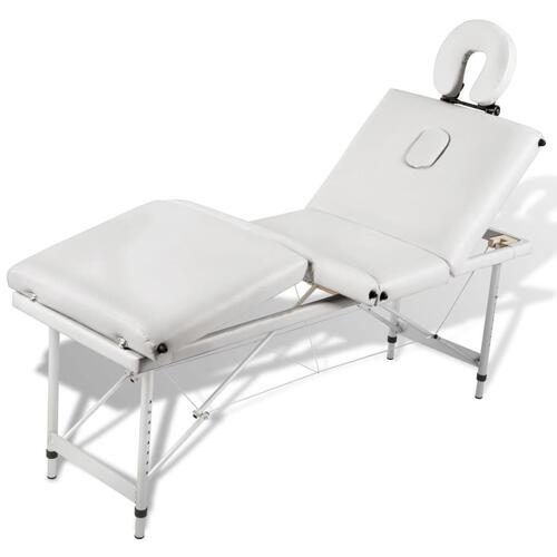 Cremefarvet sammenfoldeligt massagebord med aluminiumsstel,4 zoner