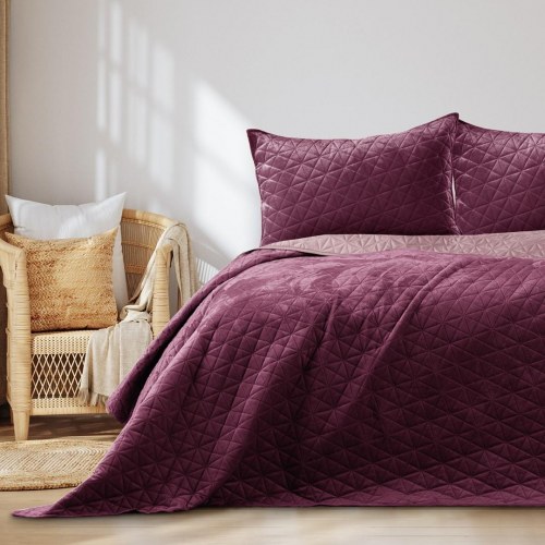 Sengetæppe fløjl Laila vinrød 170×210 - AmeliaHome