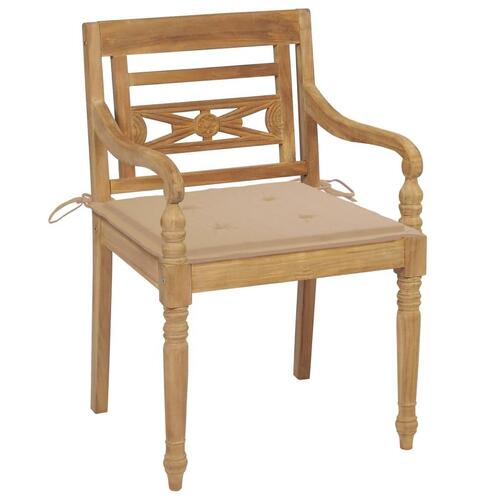 Batavia-stole 2 stk. med beige hynder massivt teaktræ